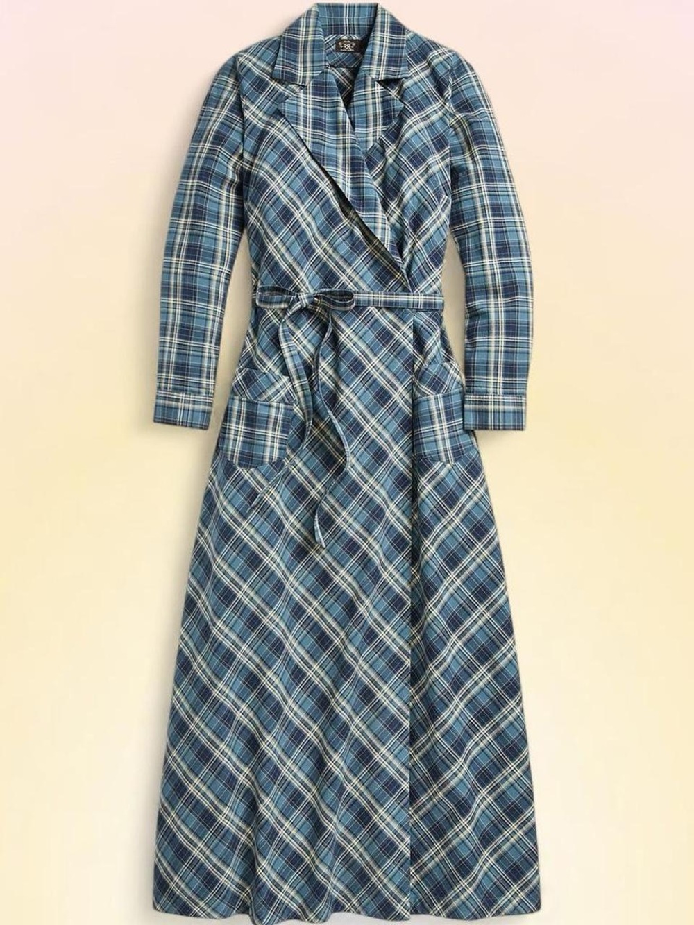Double RL Blue Plaid Long Sleeve Maxi Wrap Dress